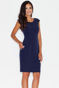 Robe ajustée bleu marine élégante manches courtes col rond pour femme style professionnel moderne