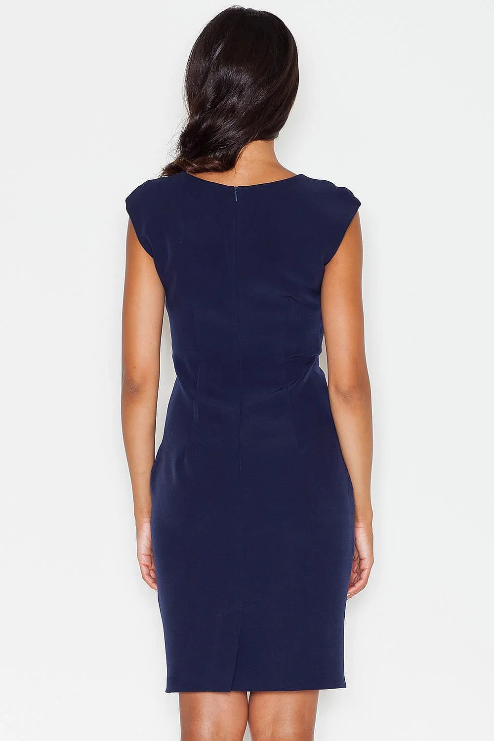Robe ajustée bleu marine élégante manches courtes col rond pour femme style professionnel moderne