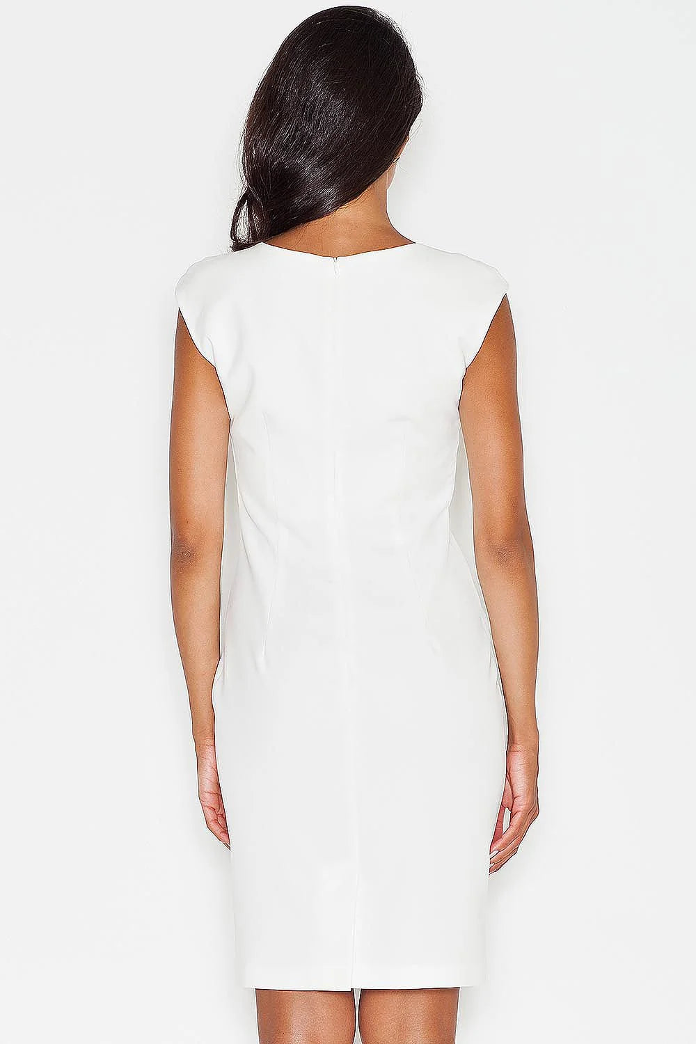 Robe ajustée bleu marine élégante manches courtes col rond pour femme style professionnel moderne