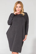 Robe ample en coton gris foncé décontractée manches longues confort mode casual pour femmes