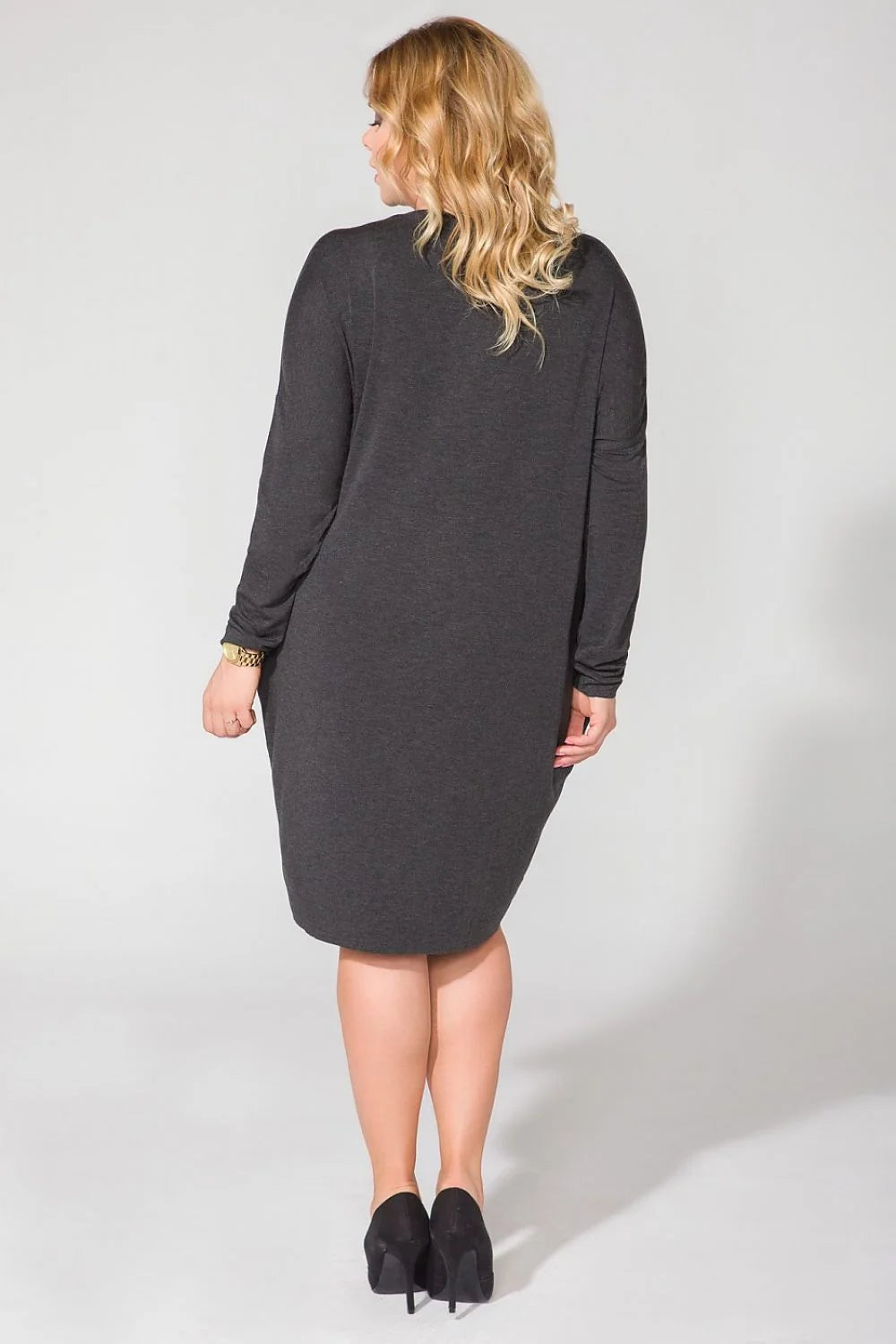 Robe ample en coton gris foncé décontractée manches longues confort mode casual pour femmes