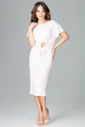 Robe blanche à côtes élégante mi-longue manches courtes décontractée avec nœud style moderne féminin