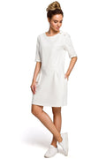 Robe blanche coton casual élégante et confortable manches trois-quarts poches latérales mode féminine quotidienne