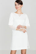 Robe blanche coton élégante avec insert tulle manches mi-longues décontracté chic pour soirées spéciales