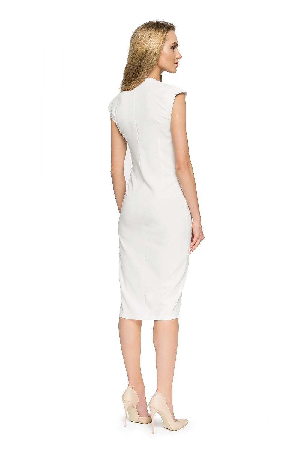 Robe blanche polyester Stylove élégante chic sans manches boutons midi pour femmes occasions spéciales