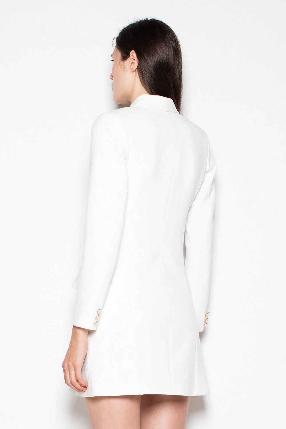 Robe blazer blanche polyester chic élégante boutons dorés manches longues double boutonnage événement formel