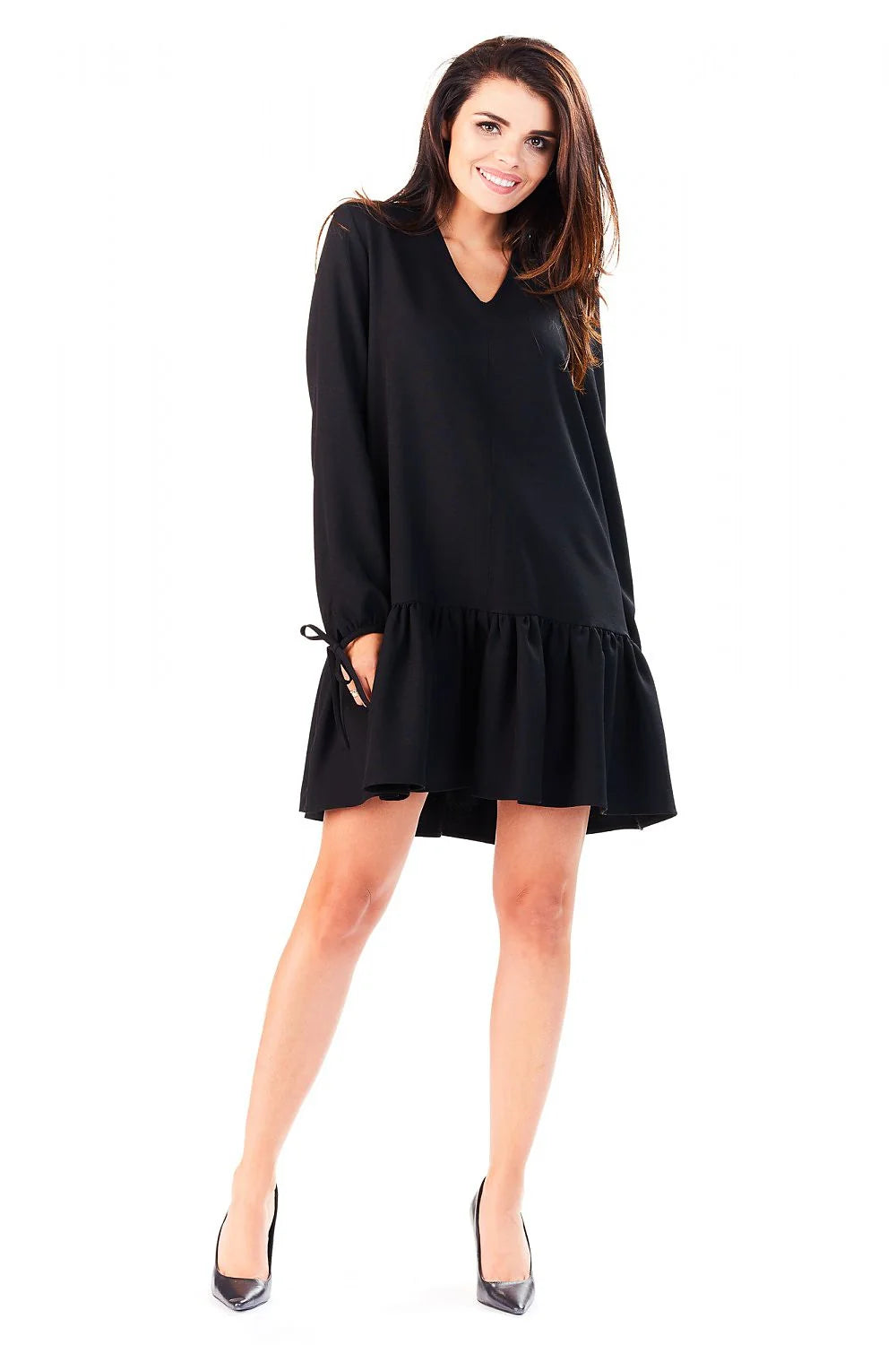 Robe bleu marine coton chic décontracté ample manches longues élégante confortable pour toutes occasions quotidiennes