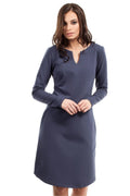 Robe bleu marine coton décontractée élégante manches longues confortable pour femmes modernes style quotidien