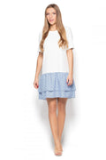 Robe casual femme coton confortable motifs géométriques bleus blancs manches courtes style décontracté été