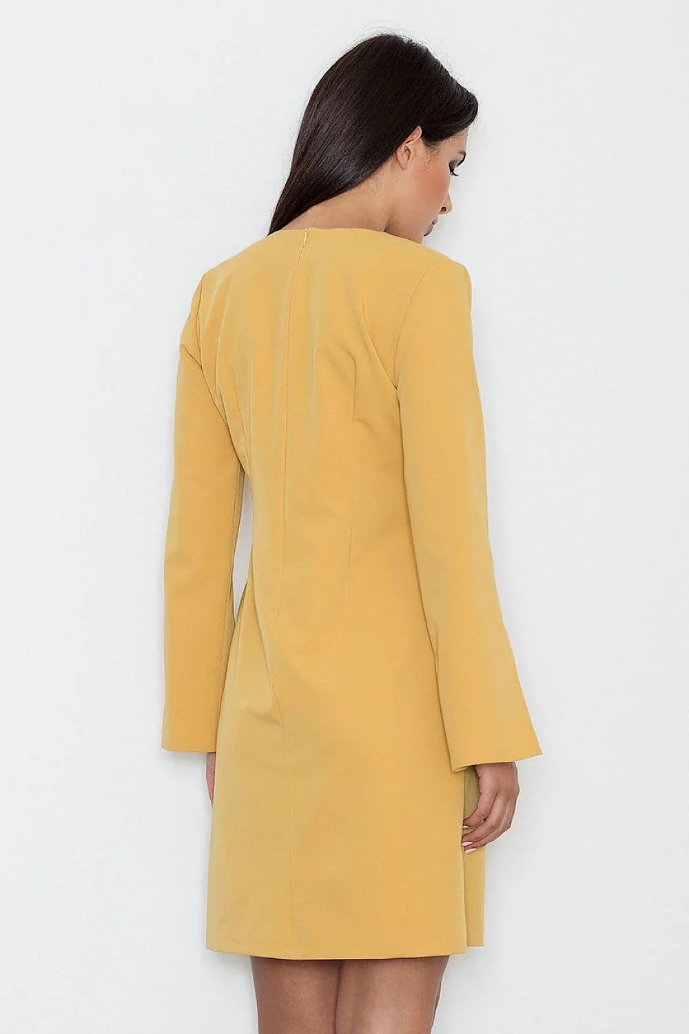 Robe chic en coton légère jaune élégante manches longues fentes idéale femmes modernes tendance