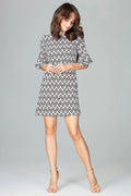 Robe chic en tissu léger moderne et tendance avec motif zigzag manches mi-longues élégante et évasée
