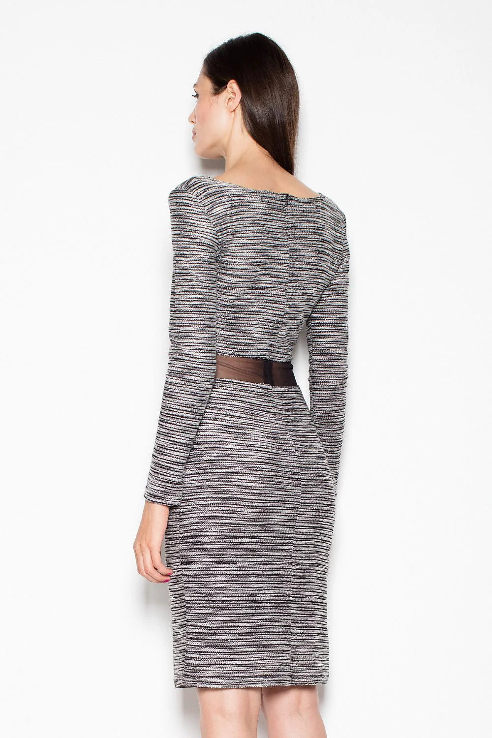 Robe chic tricotée moderne grise avec transparence élégante Venaton pour occasions spéciales et professionnelles