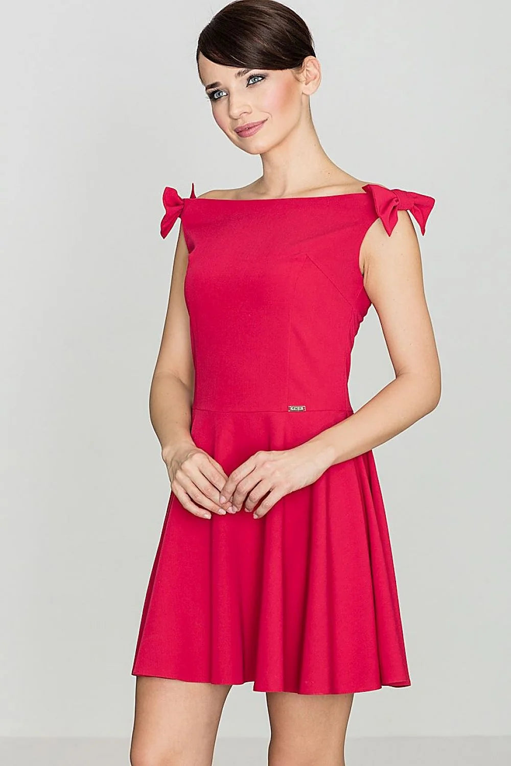 Robe cocktail coton élégante bleu clair épaules dénudées avec nœuds occasions décontractées et formelles