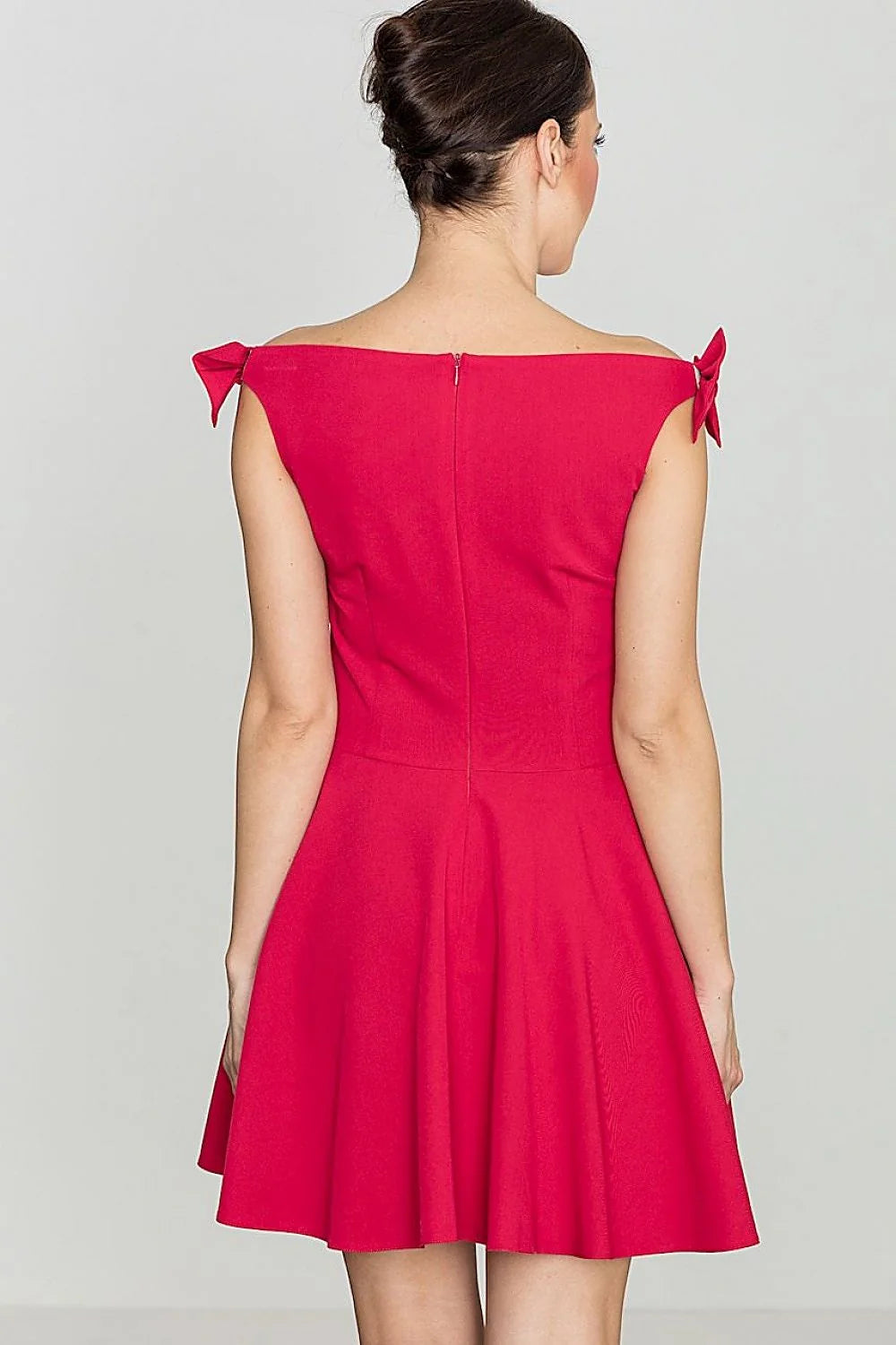 Robe cocktail coton élégante bleu clair épaules dénudées avec nœuds occasions décontractées et formelles