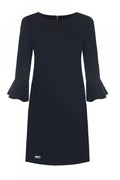 Robe cocktail noir polyester manches longues élégante volants ajustée soirée chic silhouette galbée
