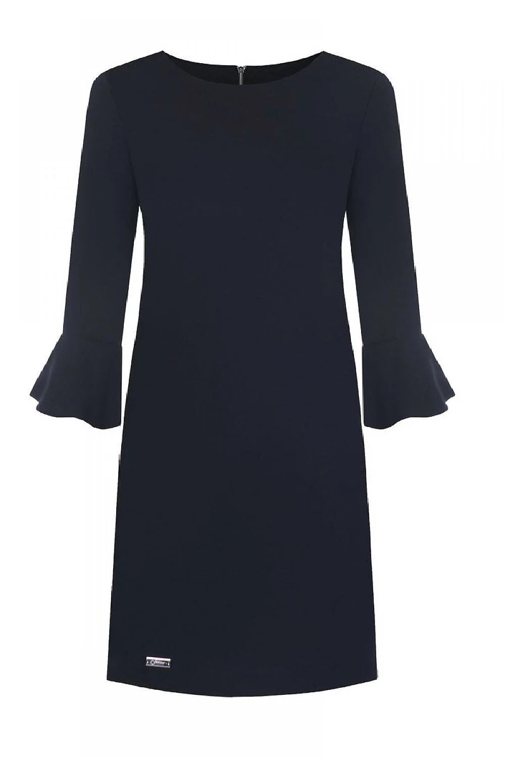 Robe cocktail noir polyester manches longues élégante volants ajustée soirée chic silhouette galbée