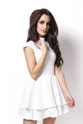 Robe cocktail polyester blanche chic élégante manches courtes soirée style féminin occasions spéciales