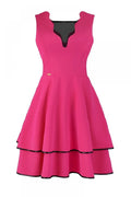 Robe cocktail synthétique chic élégante rose vif bordures noires ajustée soirée festive femmes glamour