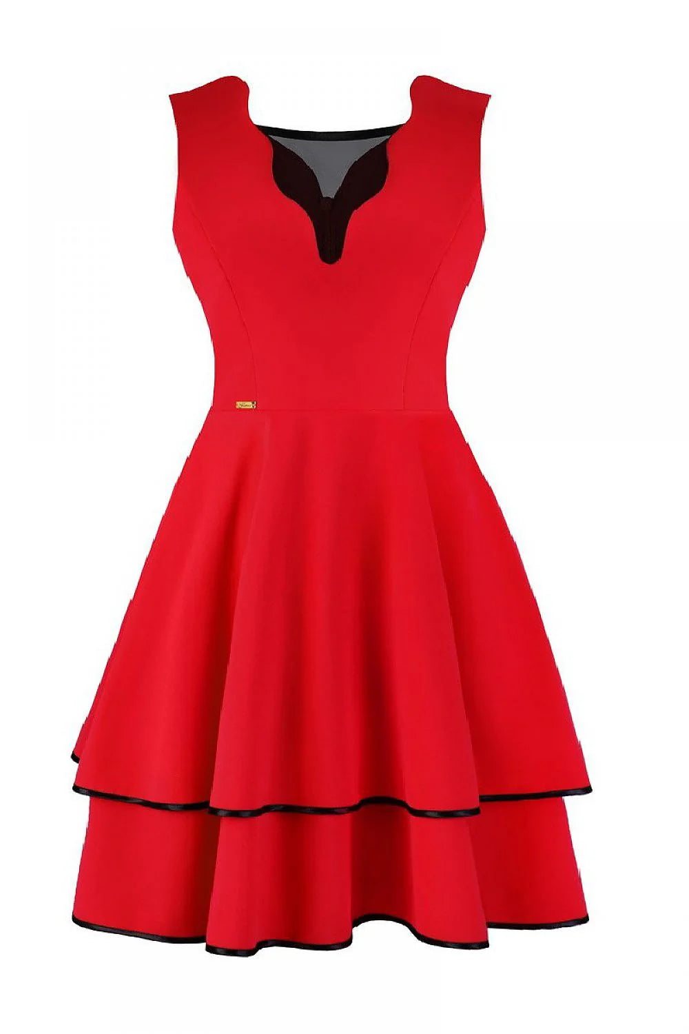 Robe cocktail synthétique chic élégante rose vif bordures noires ajustée soirée festive femmes glamour