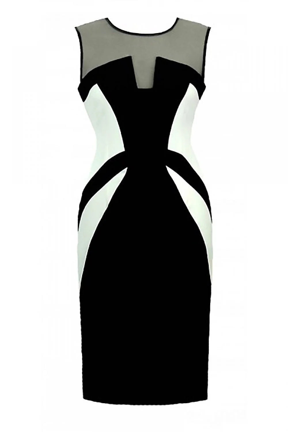 Robe cocktail tulle chic élégante transparence noir blanc motifs géométriques soirée silhouette sublimée femmes