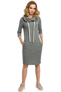 Robe confortable en jersey gris col bénitier manches 3/4 style décontracté avec poches latérales