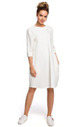 Robe coton blanche décontractée élégante manches trois-quarts coupe ample confort femme mode quotidienne