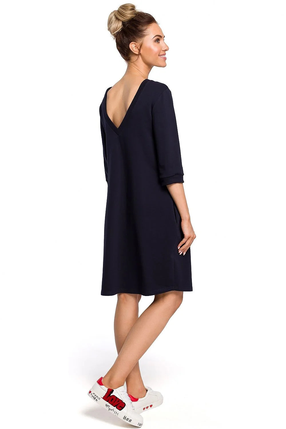 Robe coton blanche décontractée élégante manches trois-quarts coupe ample confort femme mode quotidienne