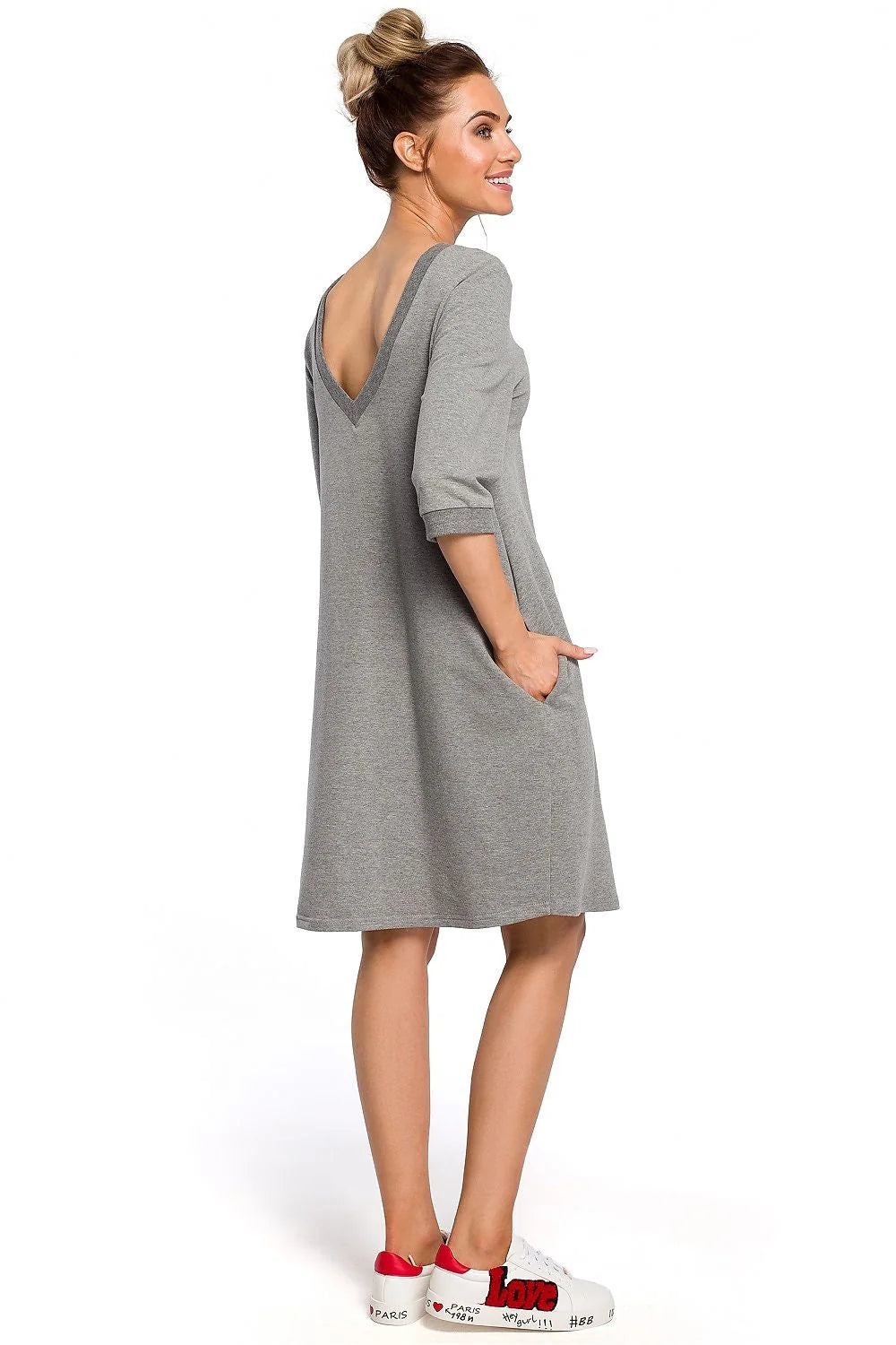 Robe coton blanche décontractée élégante manches trois-quarts coupe ample confort femme mode quotidienne