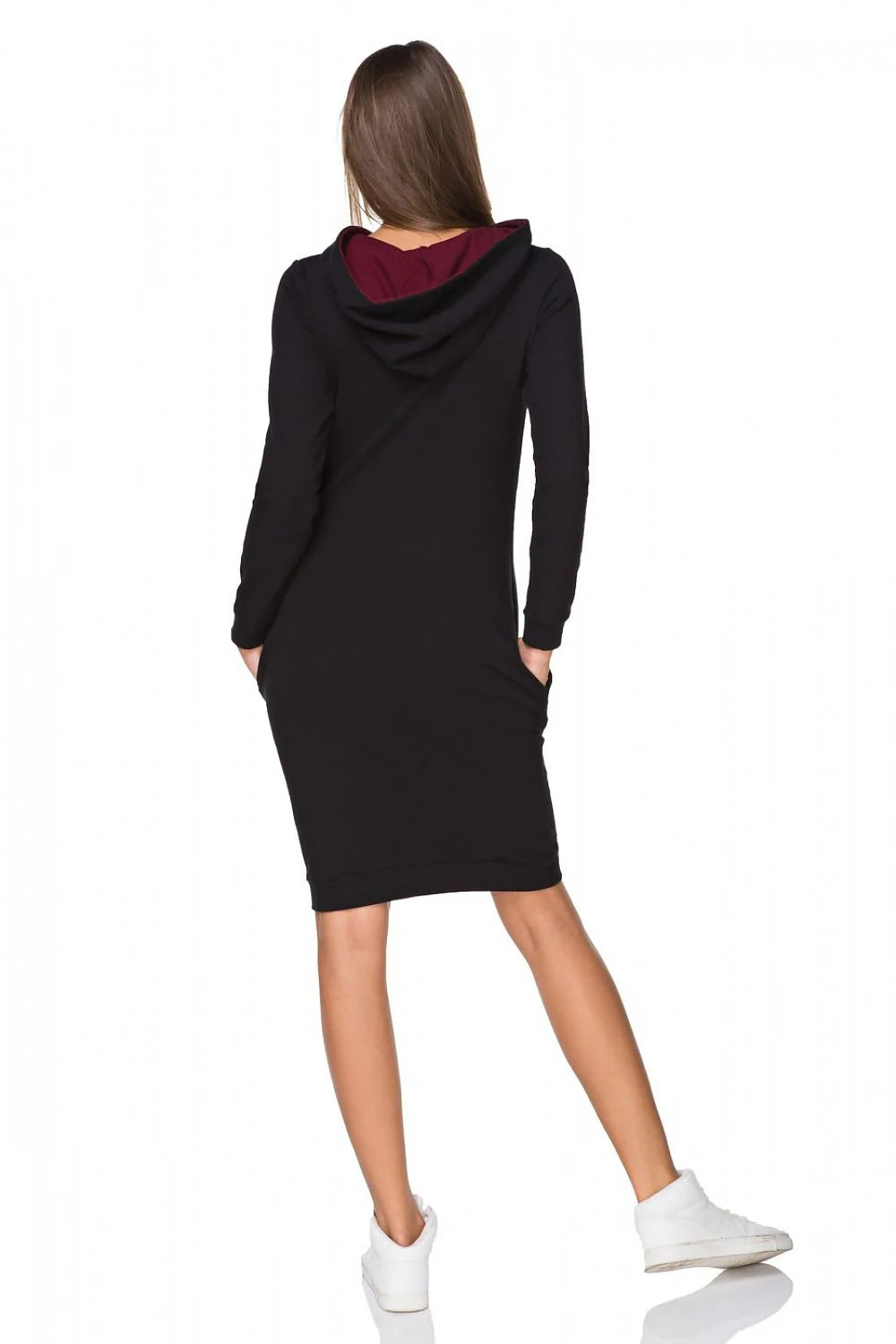 Robe coton bordeaux décontractée sportive avec capuche confortable manches longues pour femmes style casual chic