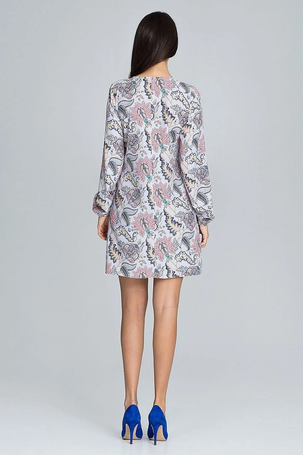 Robe courte en tissu floral élégant noir rouge manches longues tendance mode femme toutes morphologies