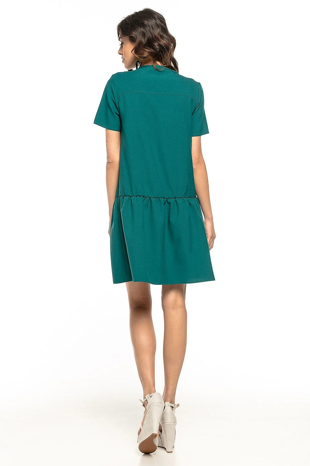 Robe courte grise en coton décontractée moderne élégante élastique taille manches courtes mode féminine