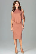 Robe de cocktail en jersey élégante nude à manches ouvertes pour soirées chic et moderne
