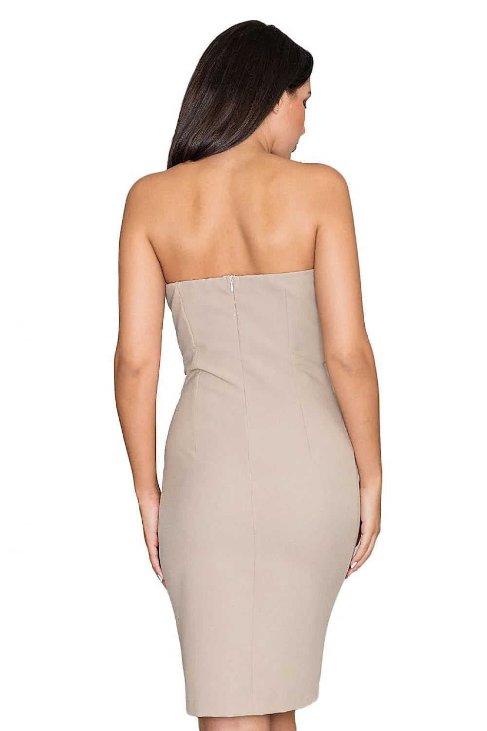 Robe de cocktail en polyester chic et ajustée avec fente beige pour soirées élégantes femmes