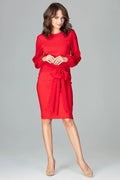 Robe de cocktail en polyester élégante chic rouge vif manches longues soirée féminine tendance
