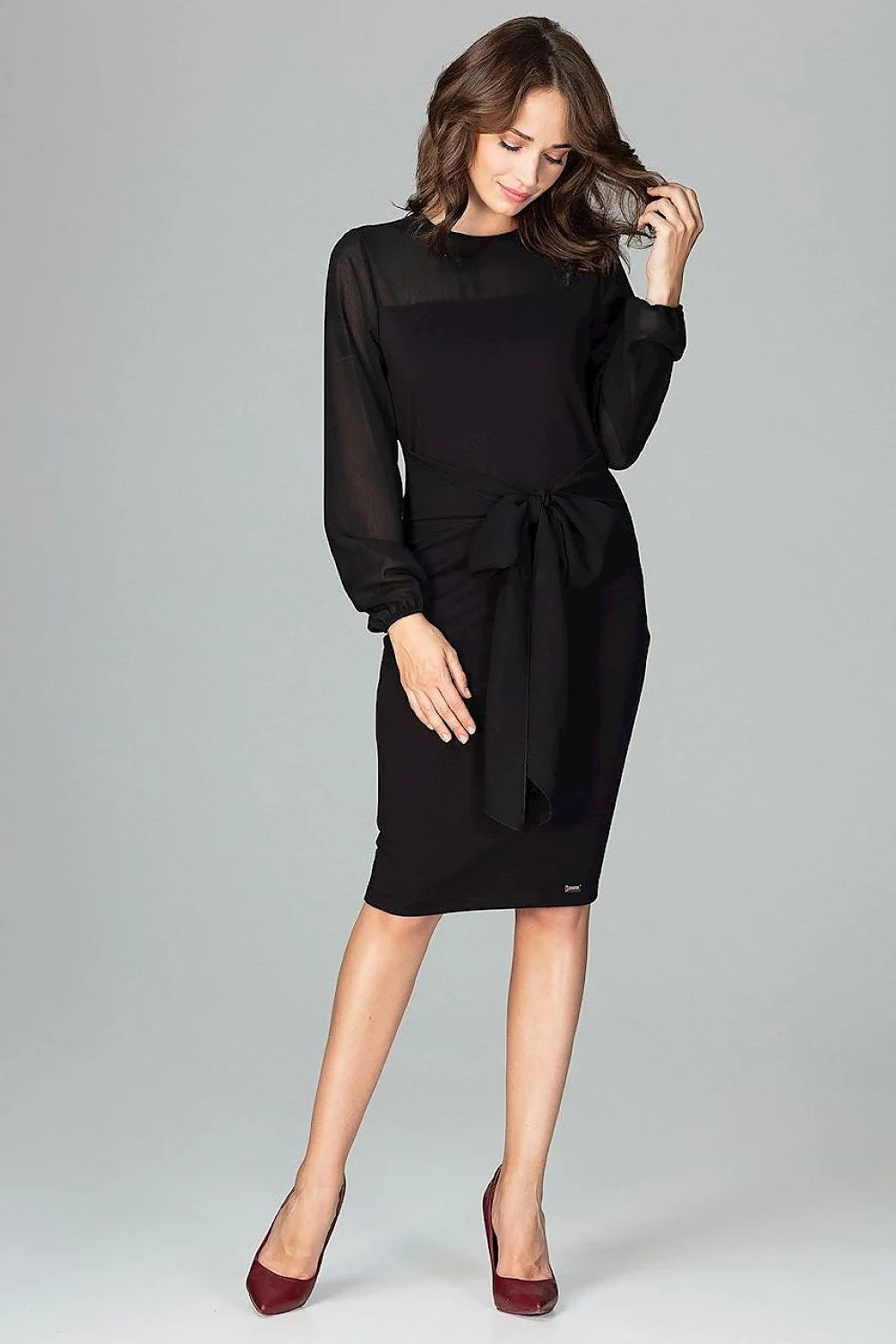 Robe de cocktail en polyester élégante chic rouge vif manches longues soirée féminine tendance