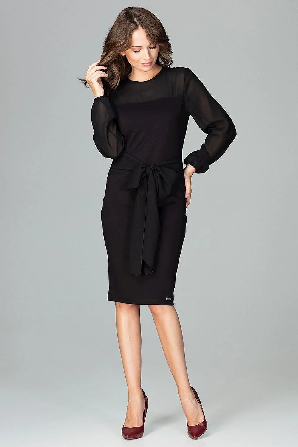 Robe de cocktail en polyester élégante chic rouge vif manches longues soirée féminine tendance