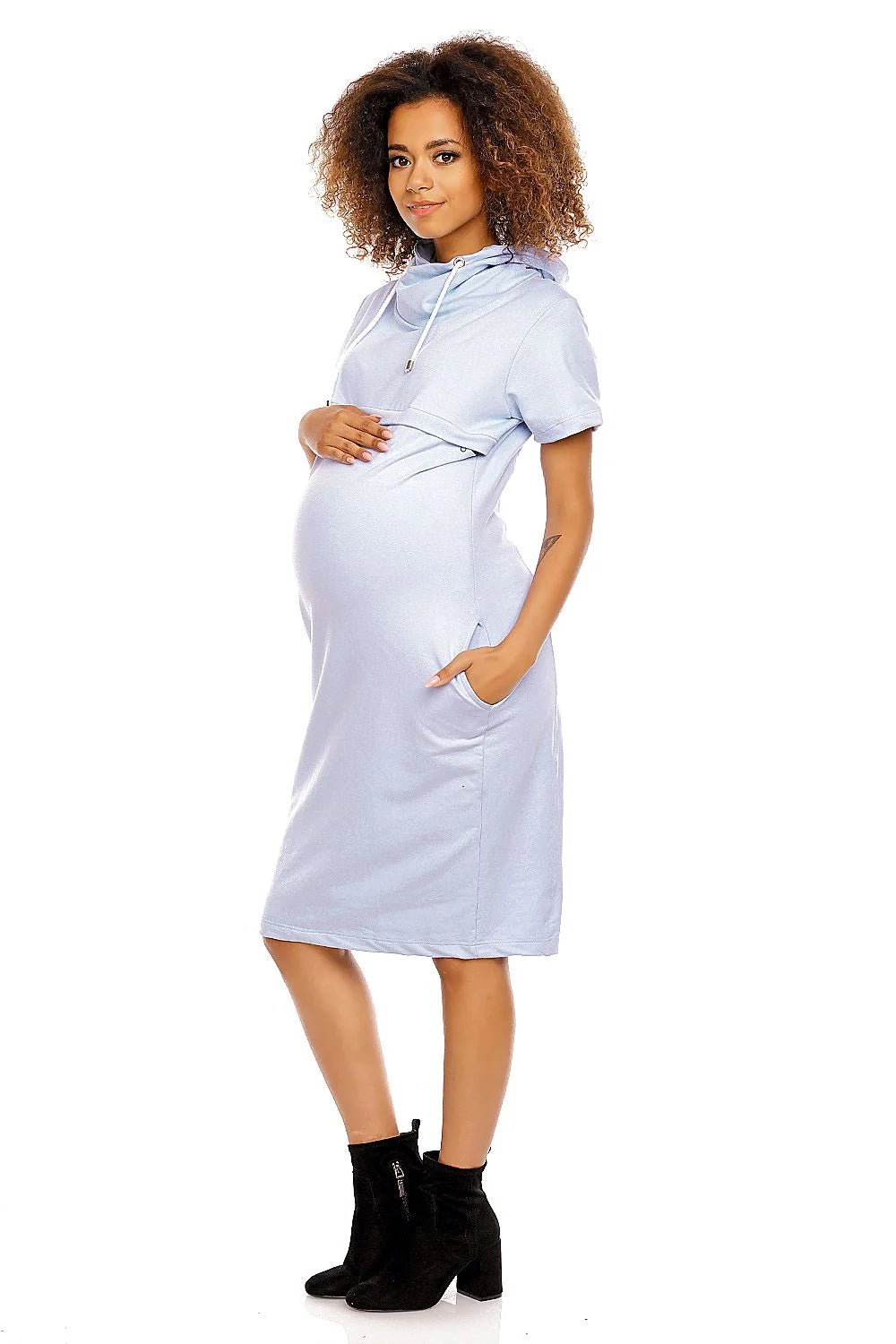 Robe de grossesse coton élégante et confortable avec fermetures éclair discrètes pour allaitement facile