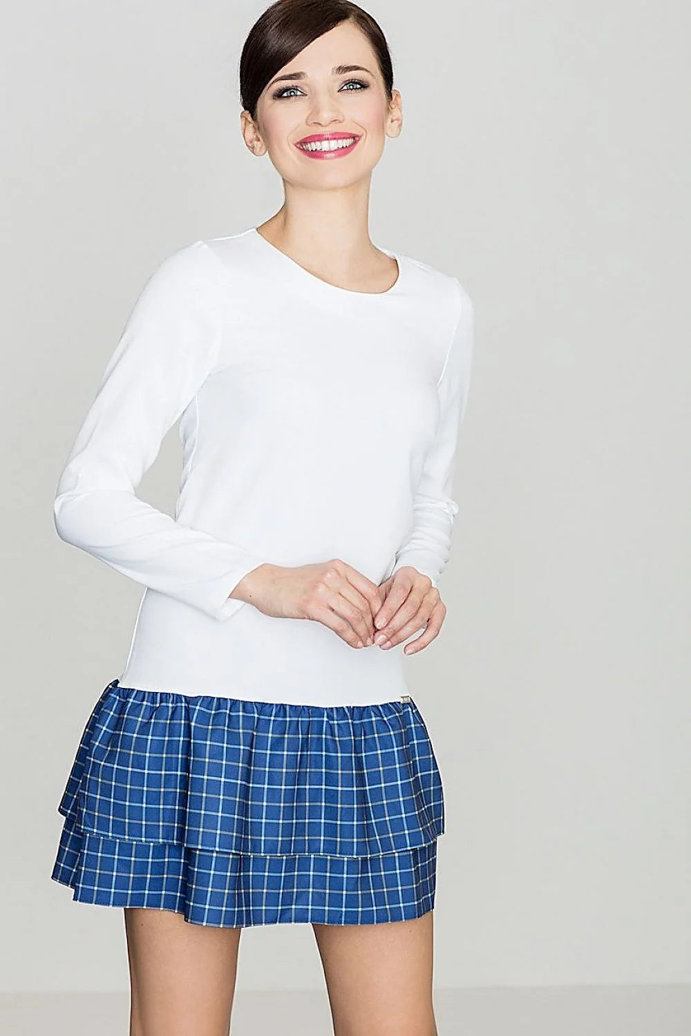 Robe de jour en coton élégante et confortable manches longues volants carreaux pour femmes modernes