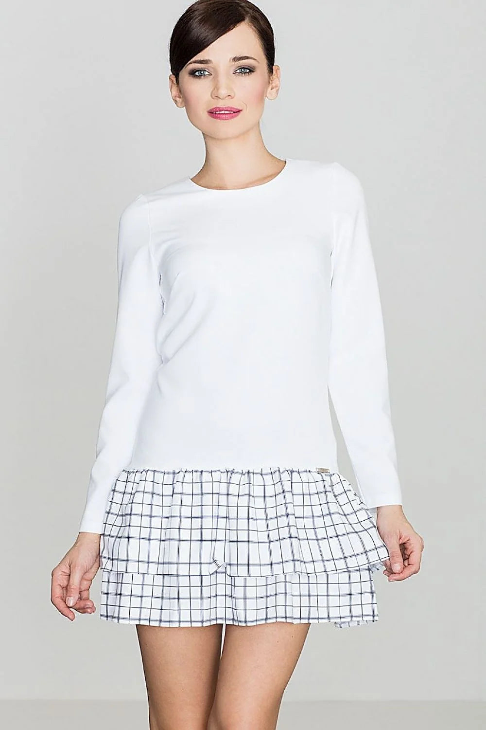 Robe de jour en coton élégante et confortable manches longues volants carreaux pour femmes modernes