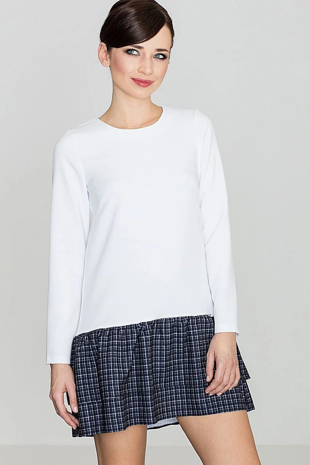 Robe de jour en coton élégante et confortable manches longues volants carreaux pour femmes modernes