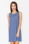 Robe de jour Figl coupe droite élégante motifs géométriques bleue pour femme moderne et décontractée