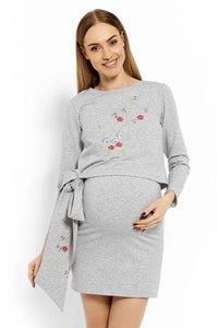 Robe de maternité en coton extensible, confort et élégance, broderie florale pour futures mamans