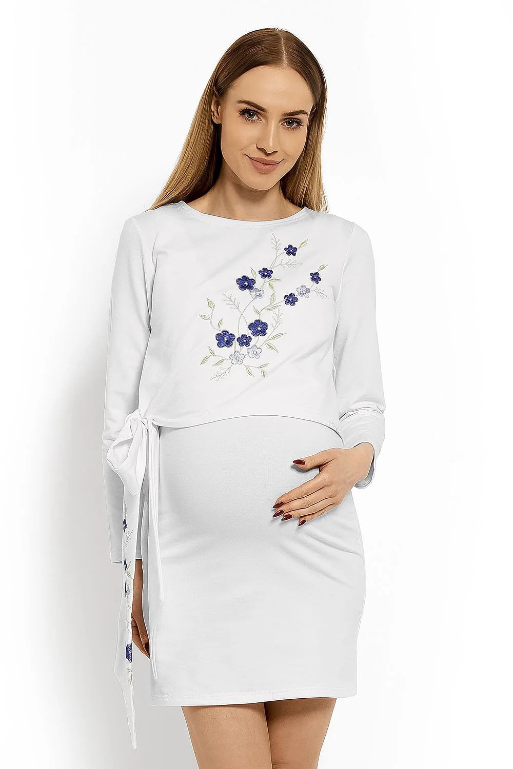 Robe de maternité en coton extensible, confort et élégance, broderie florale pour futures mamans