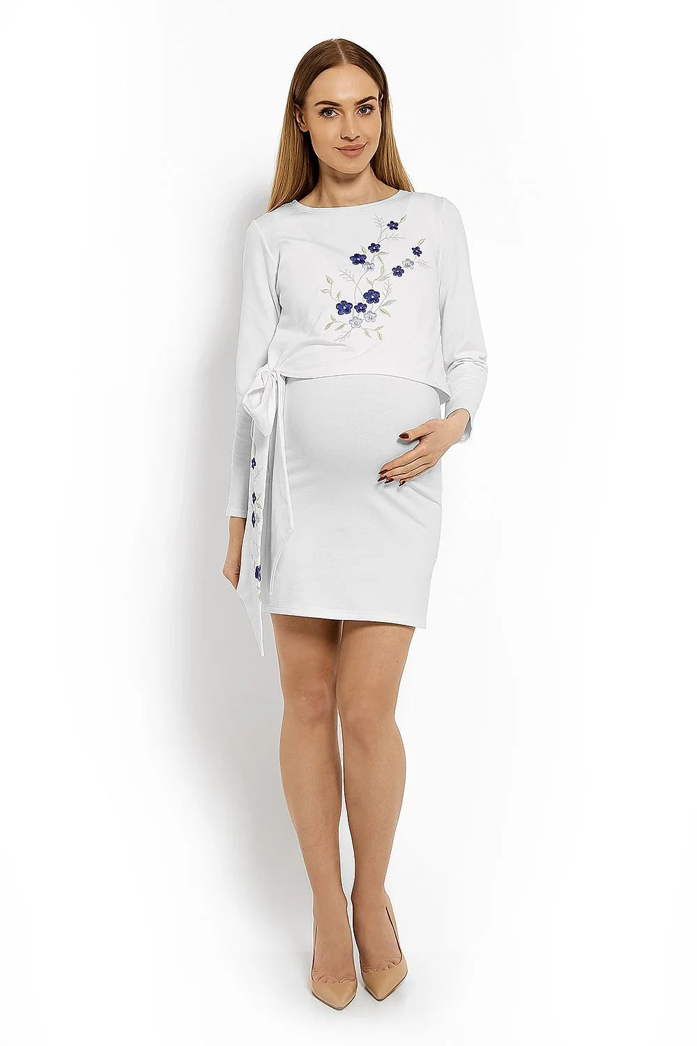 Robe de maternité en coton extensible, confort et élégance, broderie florale pour futures mamans
