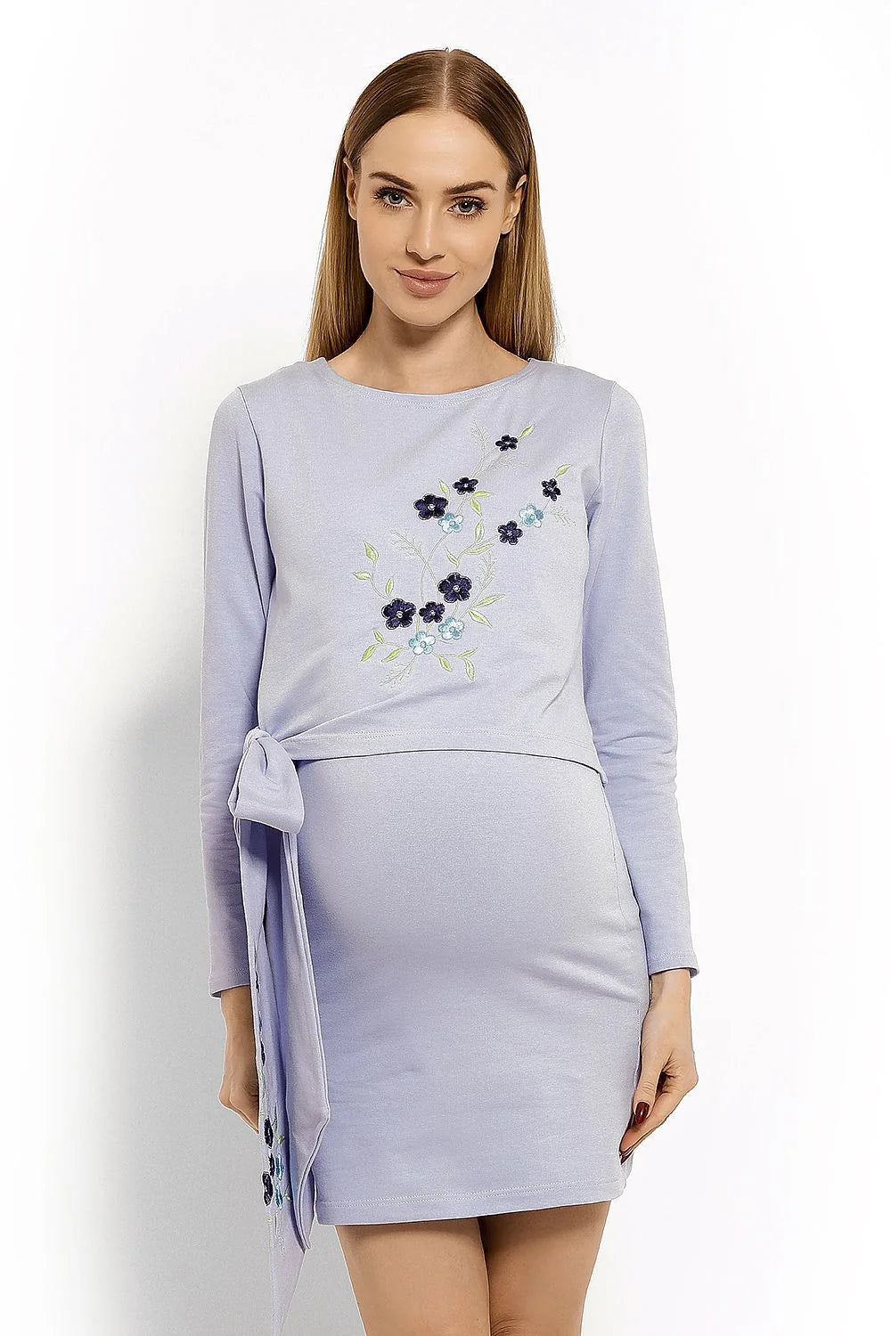 Robe de maternité en coton extensible, confort et élégance, broderie florale pour futures mamans