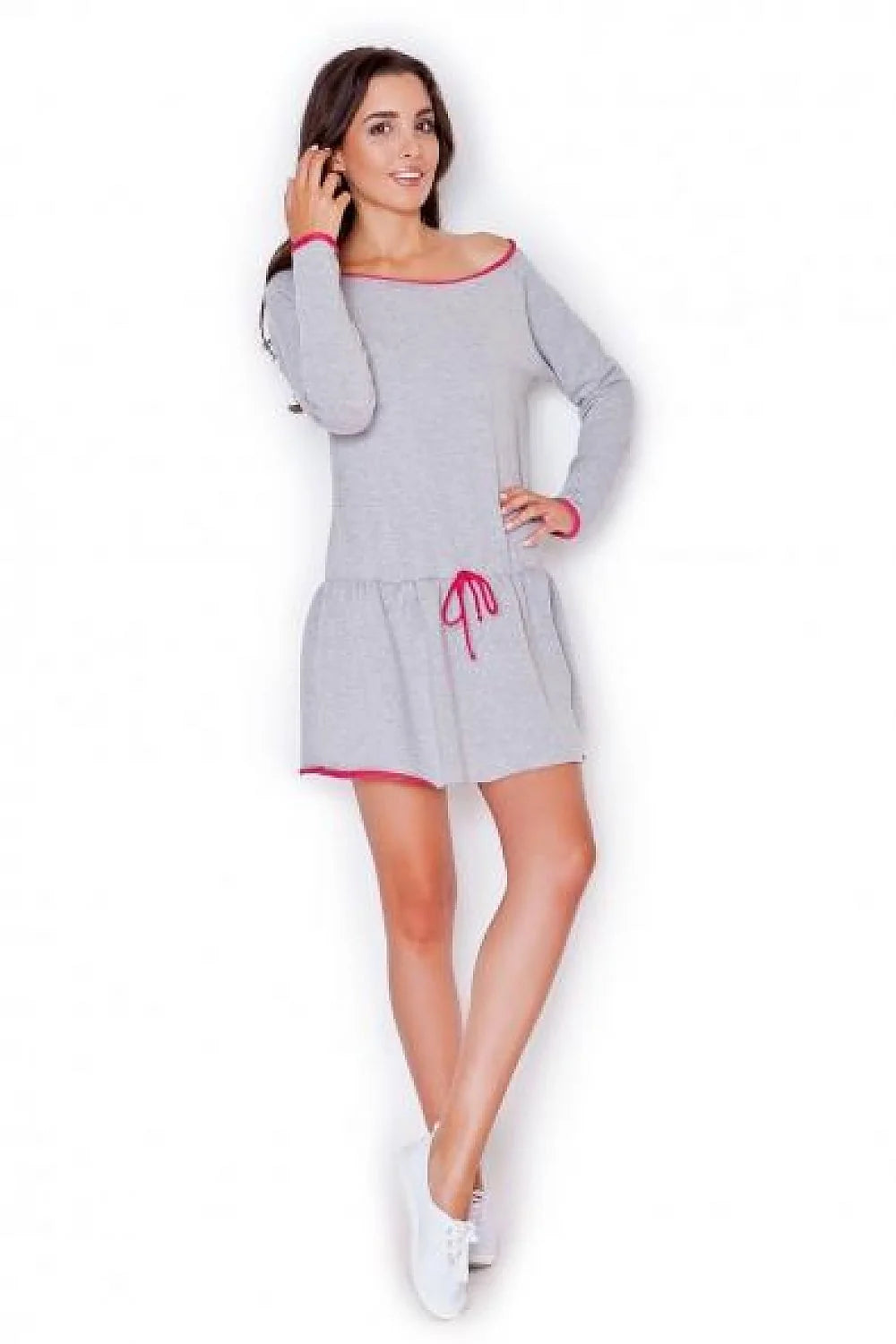 Robe de nuit coton gris rose décontractée confortable manches longues style élégant pour femme moderne