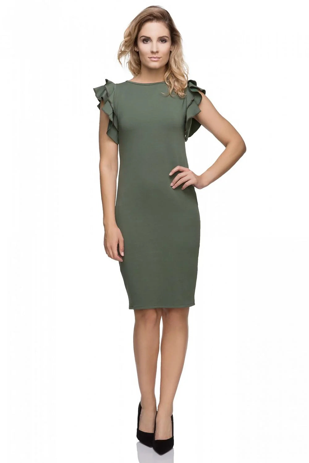 Robe de soirée chic en tissu noir élégant avec manches volants pour femme moderne tendance