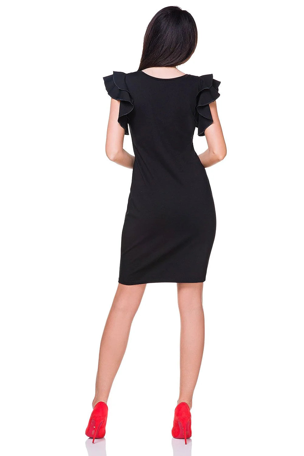 Robe de soirée chic en tissu noir élégant avec manches volants pour femme moderne tendance