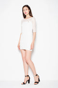 Robe de soirée en dentelle blanche élégante ajustée manches trois-quarts col bateau pour femmes modernes
