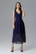 Robe de soirée en dentelle bleu marine élégante chic col V transparence pour occasions spéciales